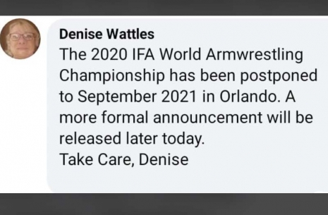 Unfortunately! World Championship postponed!